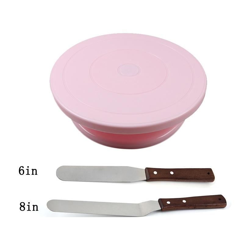 Rotating Cake Turntable Pastry Round Cake Plate Nonslip Bottom Revolving Decorating Stand 360 Degree Revolving Cake Base Scraper