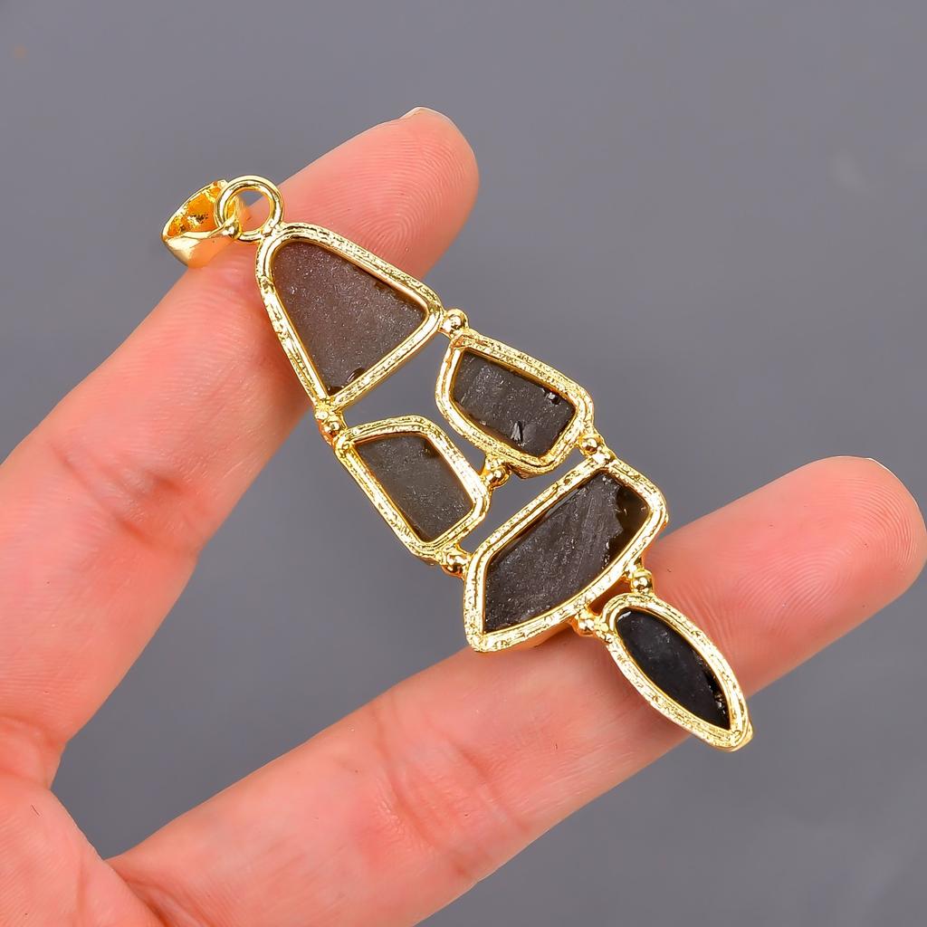 Изысканный натуральный дымчатый кварц с золотой отделкой, юбилейный гальванопластический кулон, ювелирное изделие V-117