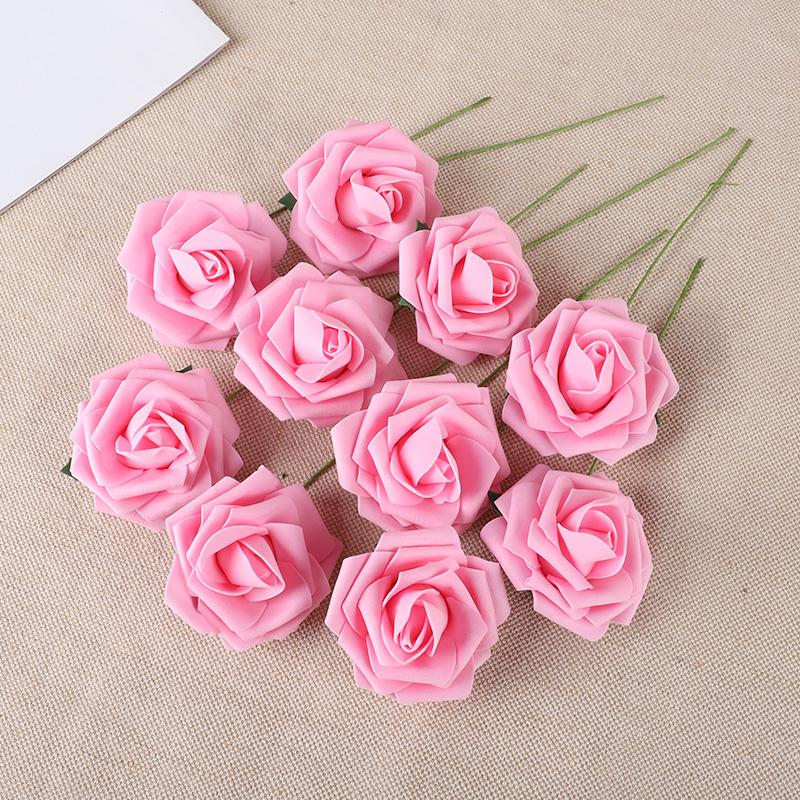 20Pcs Rose Artificial Flowers With Stem Foam Fake Roses Wedding Bouquet Centerpieces Decoration Birthday Party DIY Gift Craft