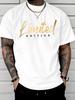 Mens 100 Cotton Loose Shortsleeve Tshirt Vintage Letter Print Design Relaxed Fit Street Casual Tshirt