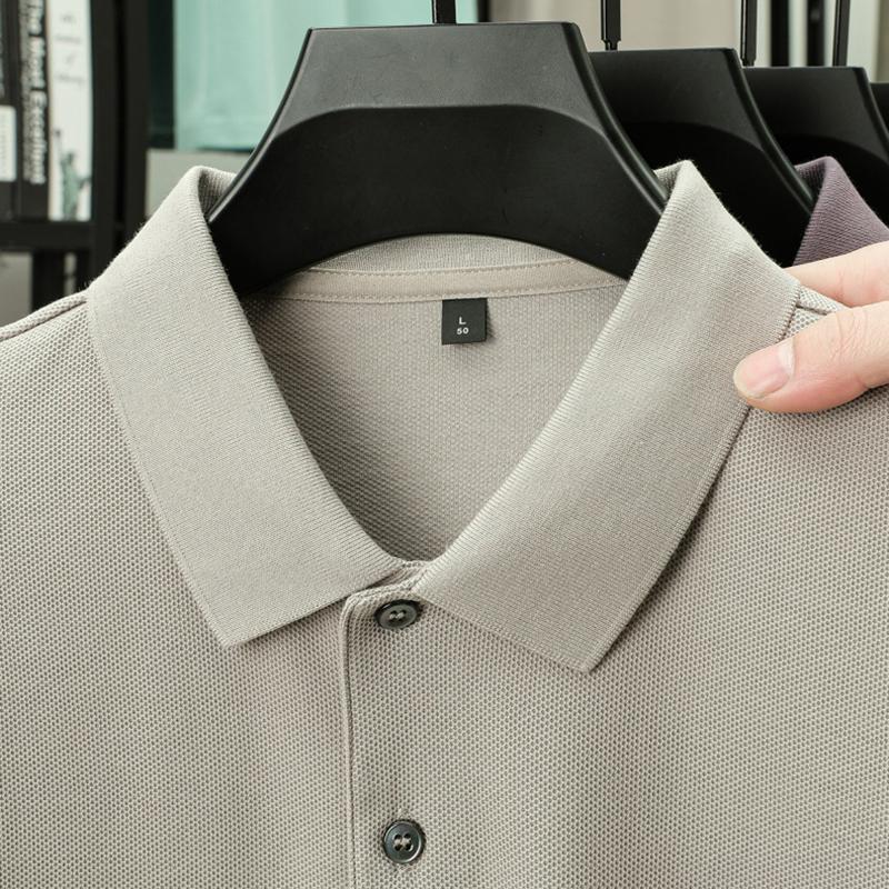Лето 2025 Мужская Новая Однотонная Мерсеризованный Хлопок Свободная Влагоотводящая и Быстросохнущая Повседневная Рубашка Поло
