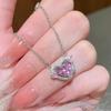 Women Heart Pendant Necklace Zircon Sweet Pink Heart Female Jewelry for Her