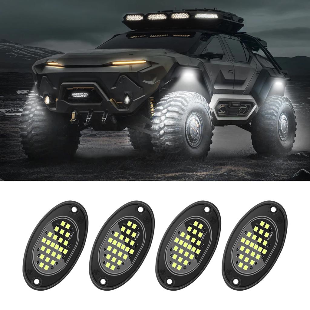 4PCS Car Chassis Light 12V LED Rock Lights 24 High Brightness Ambient Lighting For Polaris Yamaha Can-Am UTV ATV Off Road Jeep