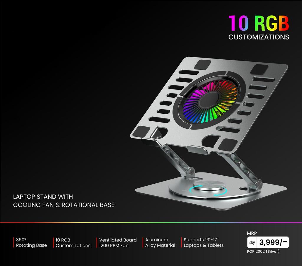 Регулируемая алюминиевая подставка-охладитель для ноутбука с RGB-подсветкой X16