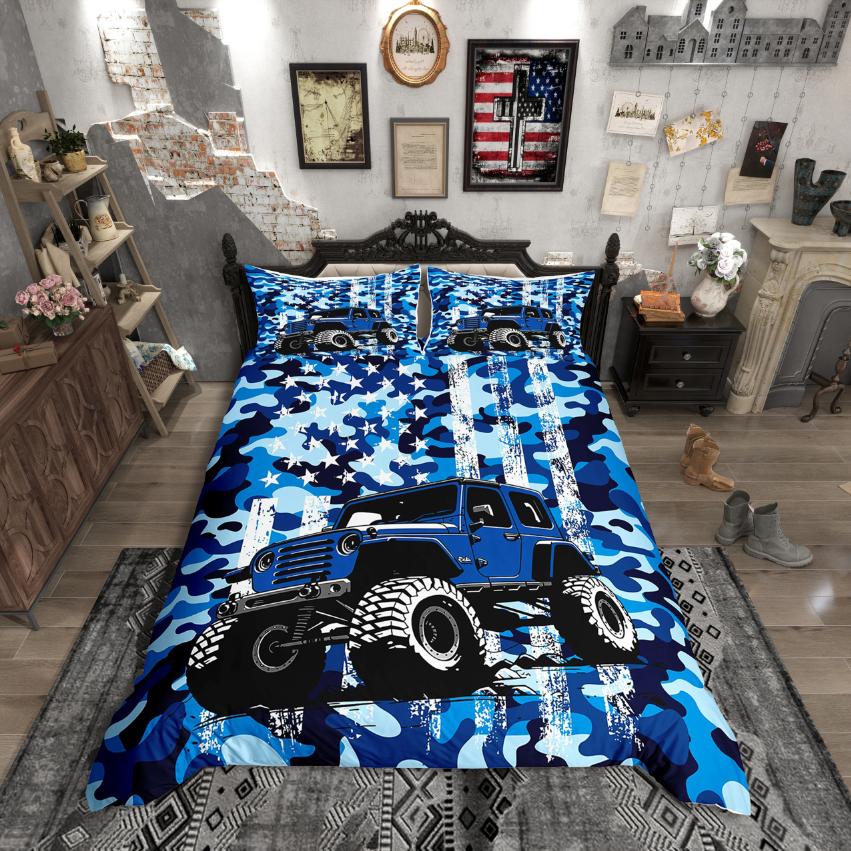 Homewish American Flags Duvet Cover Set,Retro Camouflage Comforter Cover Set,Green White Bed Set For Teens