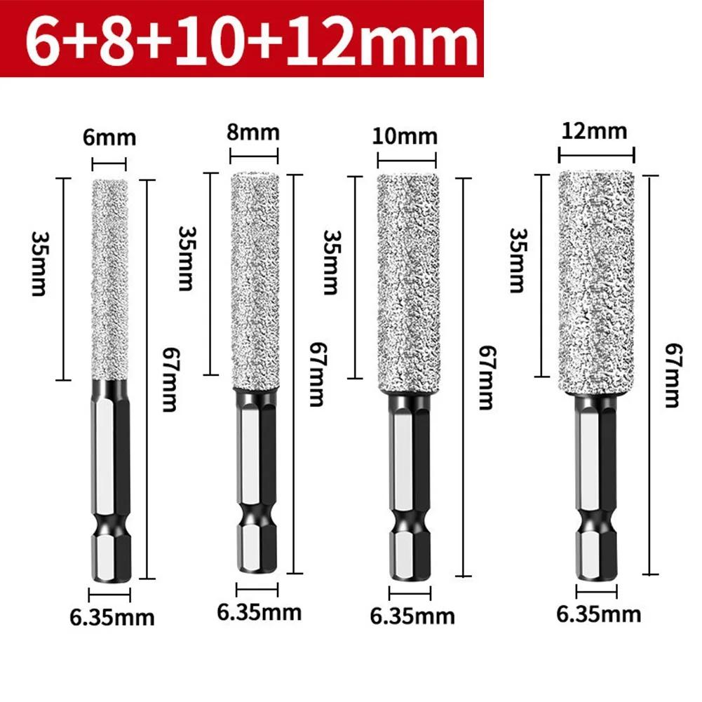 4 шт. Коронка Вакуумная пайка Сухое сверло 6/8/10/12 мм Резак для отверстий Шестигранный хвостовик Шлифовка Обрезка Сверло для сверления плитки, мрамора