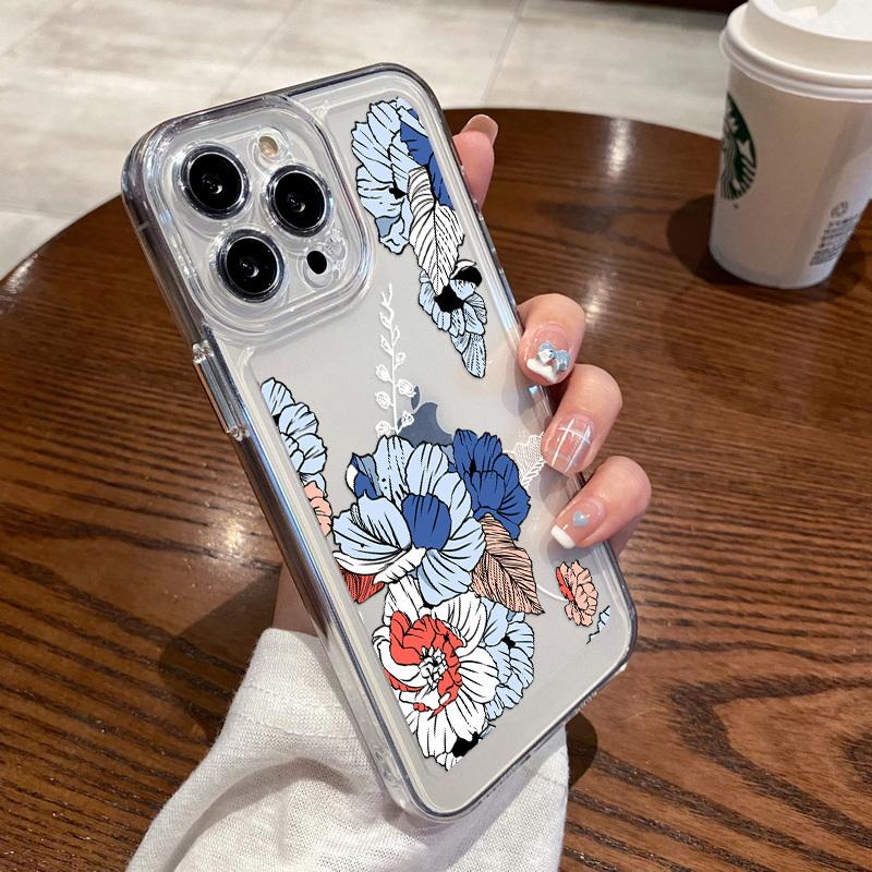 Силиконовый чехол с цветочным принтом для iPhone 15 Pro Max 14 Pro 13 12 11 7 8 Plus XS Max XR X XS, противоударный мягкий прозрачный чехол