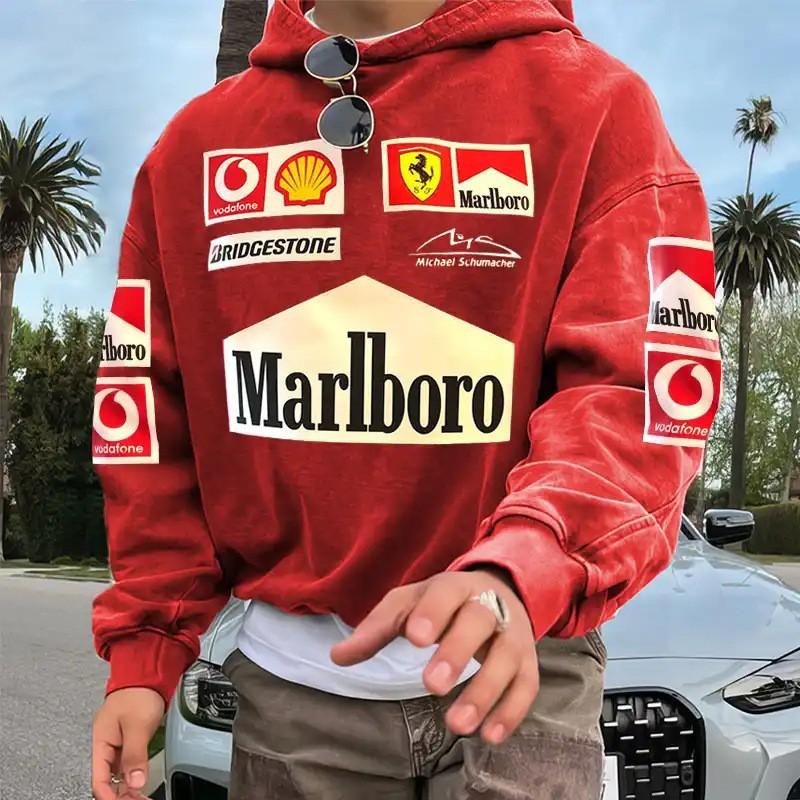 Mens Casual Hooded Sweatshirt Long Sleeve Pullover Cartoon Print Loose Fit Youth Streetwear