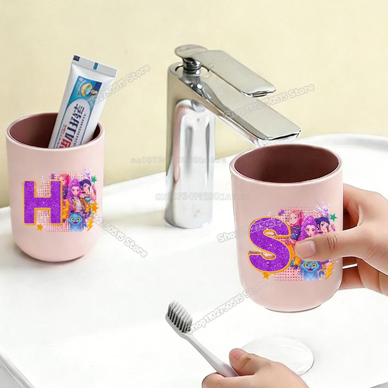 KPop Demon Hunters Letter A-Z Kids Toothbrush Cup Rumi Mira Zoey Girl Washing Mouth Mugs Water Cup Bathroom Toothbrush Holder