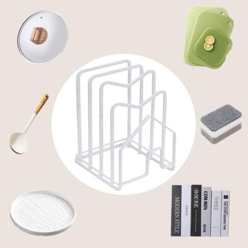 QINGQIU Cutting Board Stand, Large Capacity, Stable, Durable, Hygienic, Kitchen Cutting Board Holder, Stylish Cutting Board Storage, White