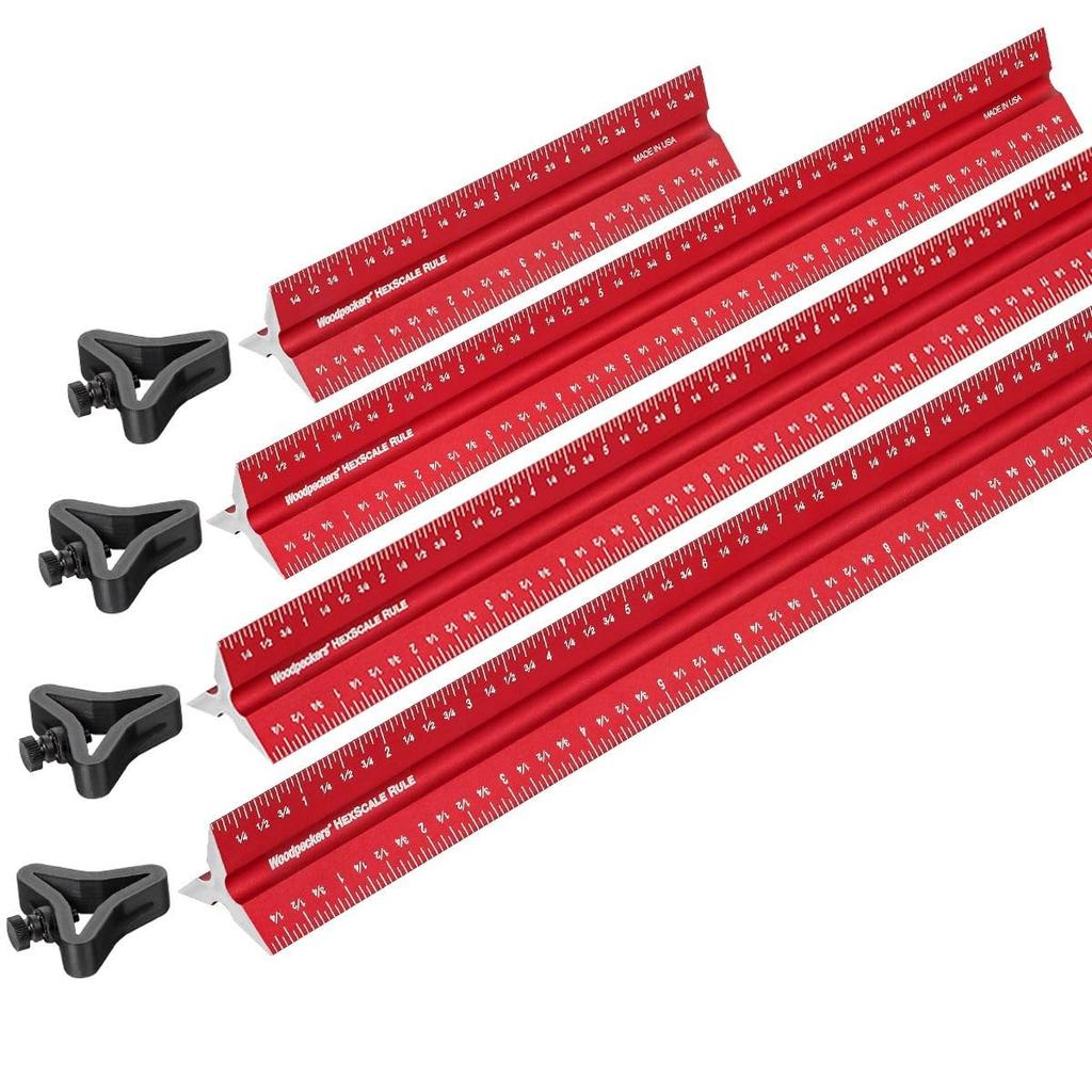 Woodpeckers Hexscale 900MM Woodworking Ruler with Centering R2L L2R Architect Style Rule, 36" / 6-in-1 Stops, Inch, Metric, Scale, & Measurements,