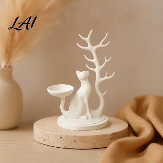 Small Countertop Organizer Cute Cat Tree Branch Jewelry Organizer 3D Printed Earring Bracelet Hair Desktop Storage Tray Tie Holder Decorative