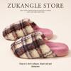 Thickened Autumn/Winter Plaid Stripe Cotton Slippers - Comfortable Unisex Homewear