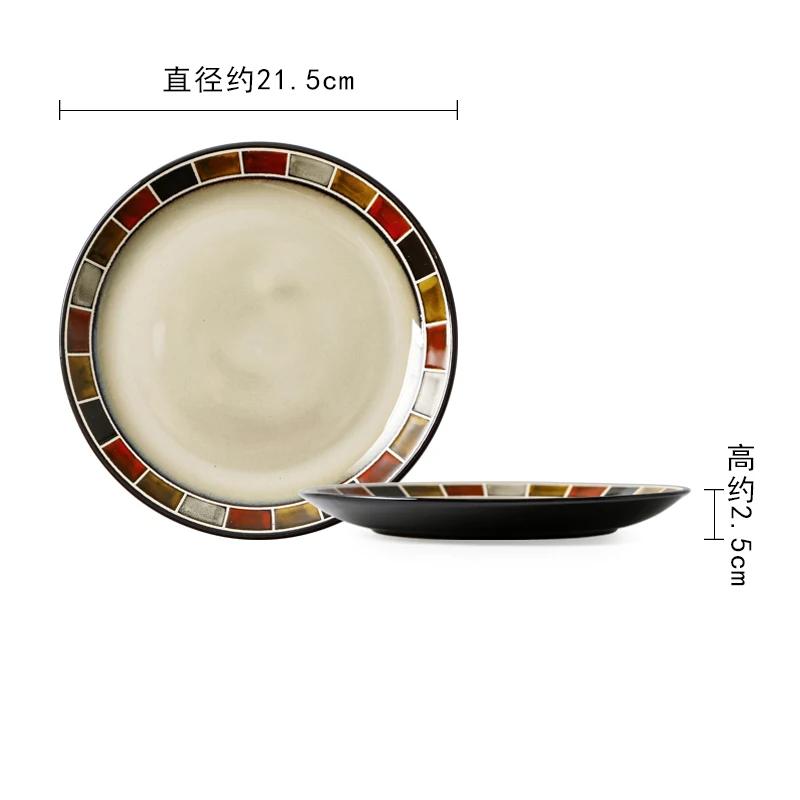 Креативные керамические тарелки в стиле ретро, элитная круглая тарелка для суши, изысканные блюда, обеденная тарелка, бытовая посуда