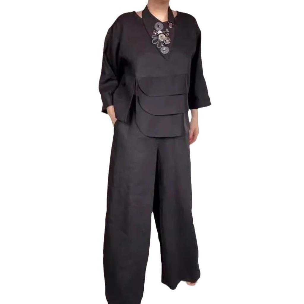 Летний европейско-американский однотонный комплект женской моды с карманом и круглым вырезом