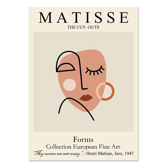 Abstract Matisse Line Face Coral Leaves Wall Art Canvas Painting Nordic Posters Prints Wall Pictures For Living Room Home Decor