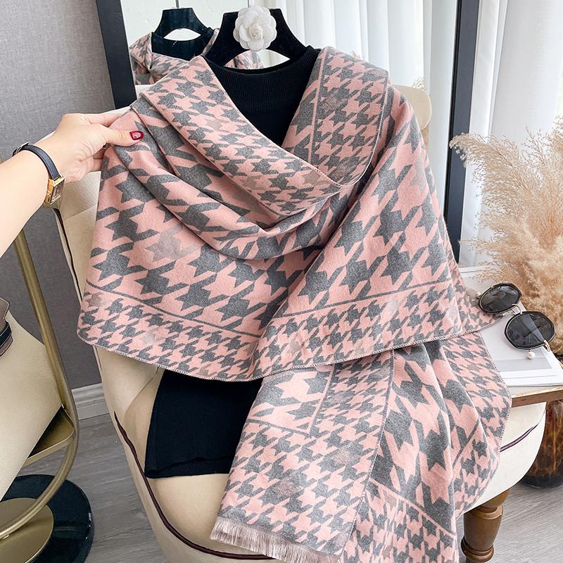 New Houndstooth Design Winter Warm Cashmere Jacquard Scarves High Quality Women Thicken Wrap Shawl Ladies Wool Pashmina Scarf