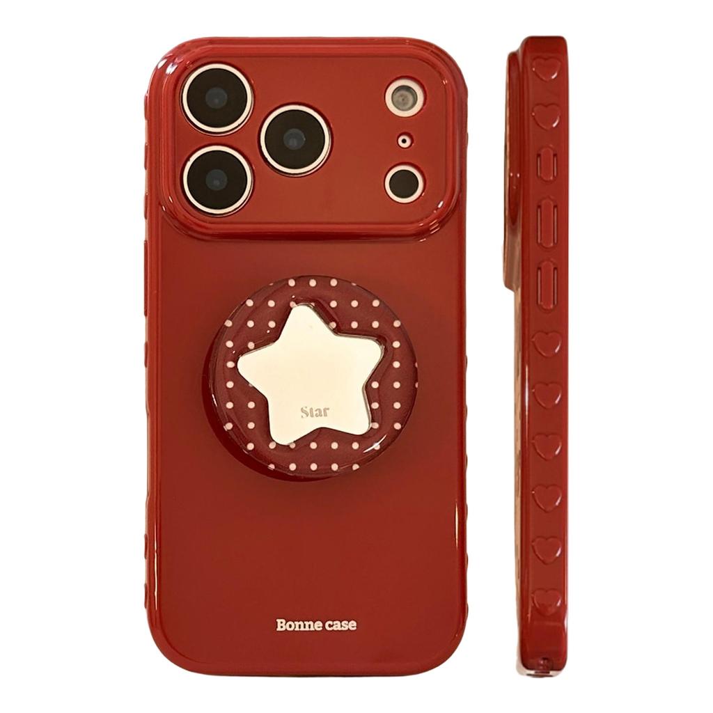 Cute Star Pop Socket Red Glossy Phone Case for iPhone, Sweet Polka Dot Protective Cover