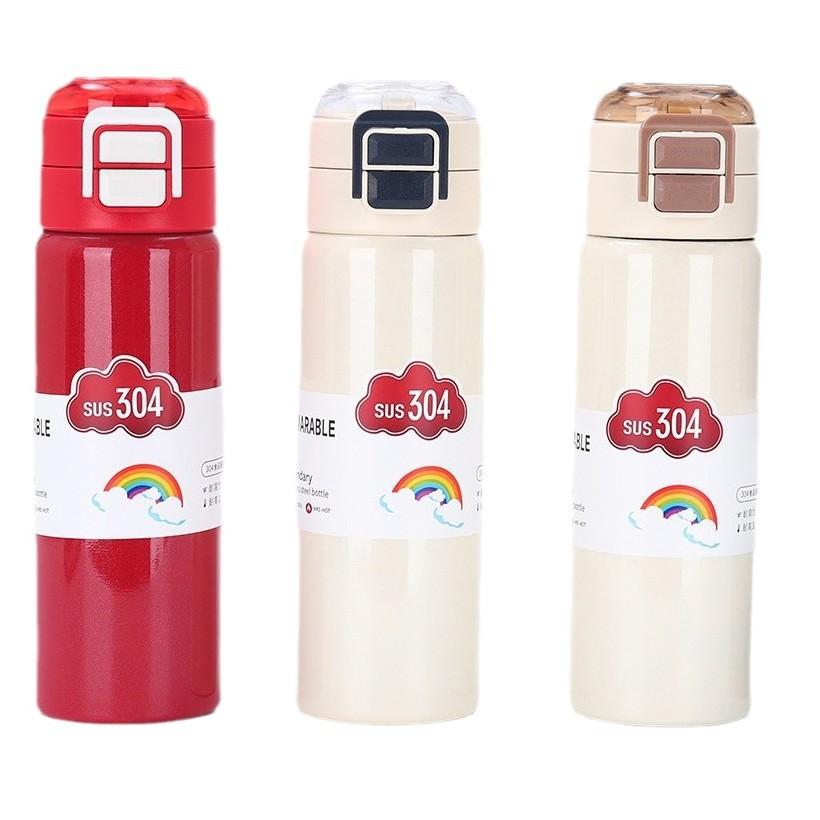 Новая чашка-термос Новая нержавеющая сталь Студенты мужского и женского пола Большая вместимость Чашка с откидной крышкой Рука об руку для переноски Чашки для двойного питья