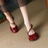 Vintage Mary Jane Single Shoes Women 2025 Summer Thick Heel Red Bride High Heels Wedding Shoes