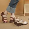 2024 New Retro Genuine Leather Women's Sandals Square High Heels  Office  Platform Buckle Shoes