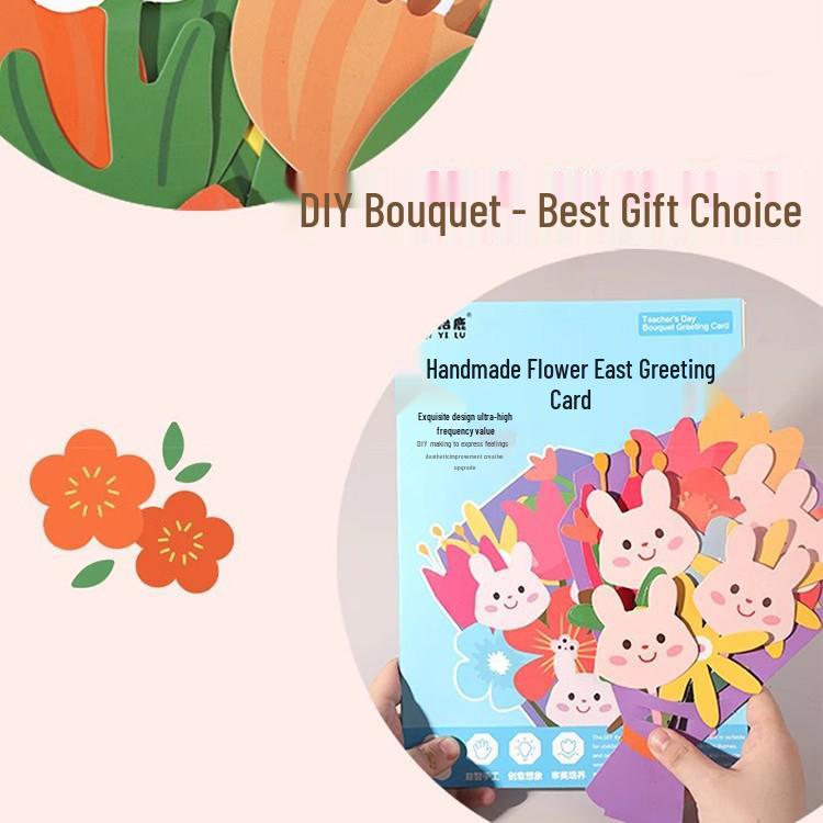 2025 Handmade Thanksgiving & Teacher's Day Greeting Card for Kids - DIY Bouquet Design