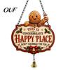 Christmas Sign with Bell Hanging Sign, Happy Place Front Door Bell, Indoor Outdoor Seasonal Wooden Welcome for Farmhouse Holiday Home Wall Decoration