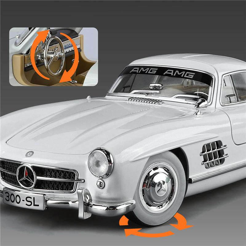 1/18 Benz 300SL Винтажный сплав Роскошная спортивная модель автомобиля Литой металл Классические ретро автомобили Модель автомобиля Звук и свет Детская игрушка Подарок