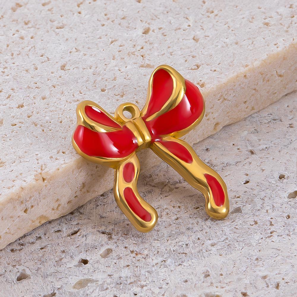 2pcs Stainless Steel Cartoon Enamel Bowknot Red Black High Heel Bone Pendant Necklace Earring Heart Charms Craft Jewelry Making