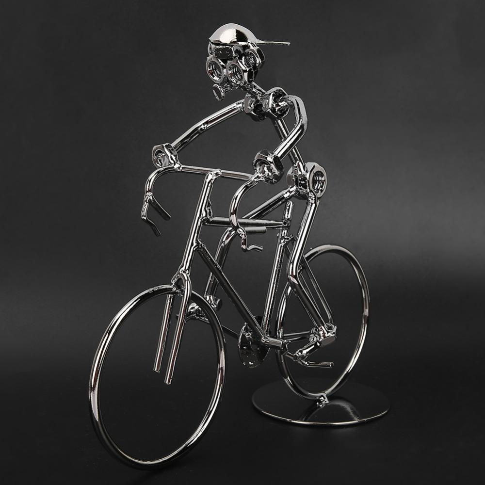 Art Sculpture Bicycle Rider Model Metal Construction Desktop Bicycle Decor For Home Office