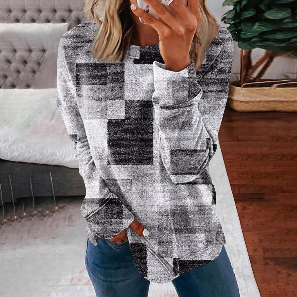 Женские топы с круглым вырезом, хлопковая женская повседневная модная блузка с длинным рукавом и круглым вырезом с цветочным принтом, пуловер