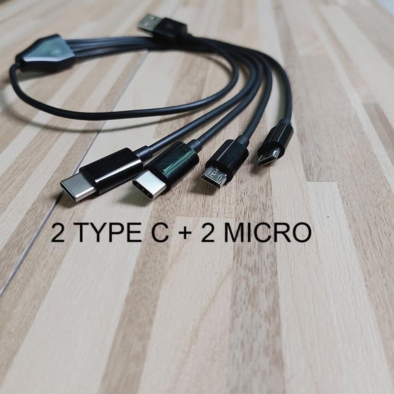 50см 4-в-1 Решение для зарядки - USB на двойной Type-C и двойной micro USB Кабель-шнур для Зарядки Мобильных Телефонов Powerbanks