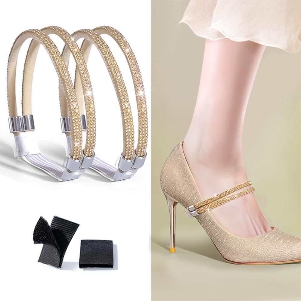 Женские туфли на высоком каблуке с декоративными пряжками, ленивыми шнурками, резинками и нескользящими ремешками на пятке