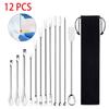 12Pcs Stainless Steel Lab Spoon Spatula Laboratory Sampling Spoon Mixing Spat