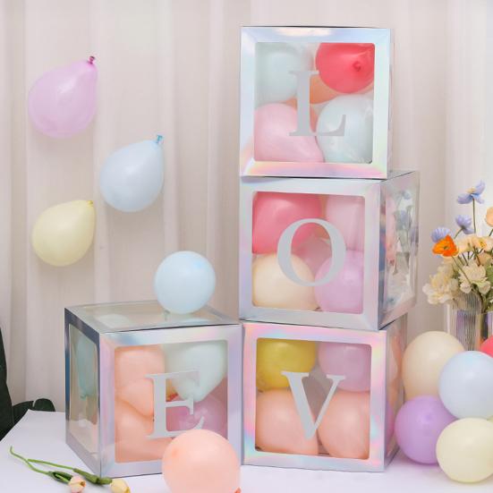 4 шт. коробка для воздушных шаров, сборка своими руками, прозрачная бумажная коробка, коробка для воздушных шаров с буквами, многоразовая штабелируемая кубическая декоративная коробка для вечеринки, свадьбы, дня рождения