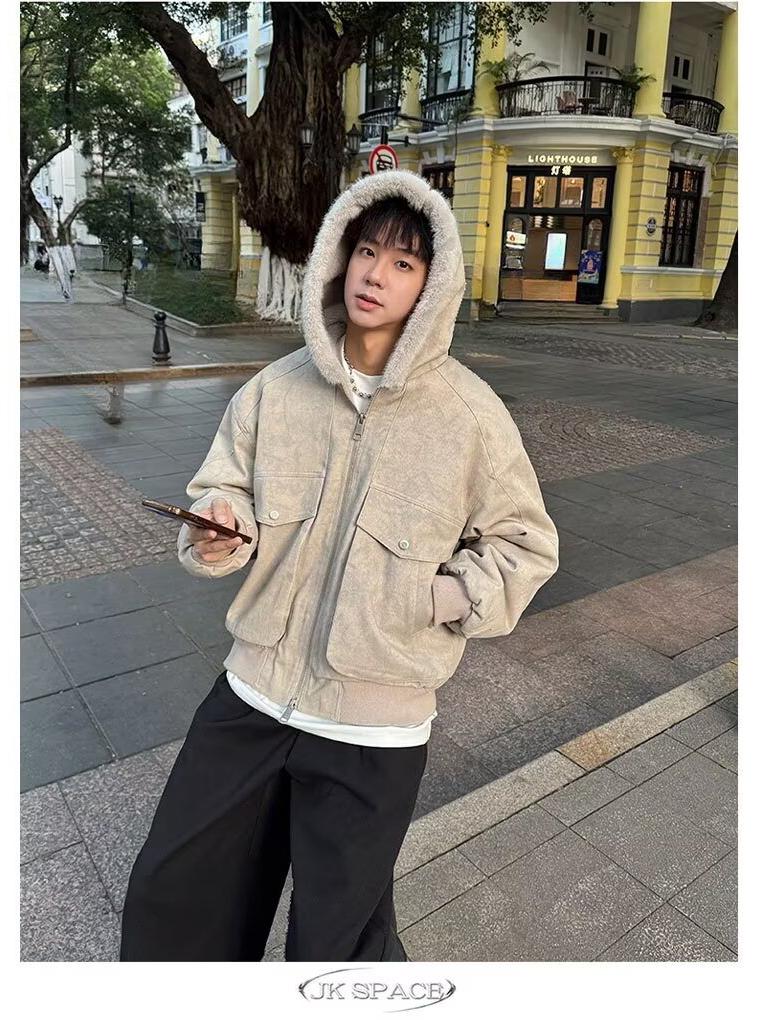 Zuo Shan Diao Men's Plus Velvet Thickened Washed Cotton Canvas Jacket - Picture Color, In Stock