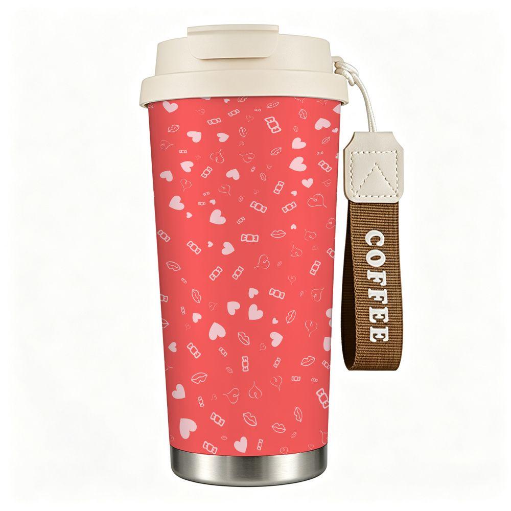 Cute Candy and Heart Print Stainless Steel Insulated Coffee Tumbler Double Walled Vacuum Thermal Cup for Office Travel Valentine Day Gift