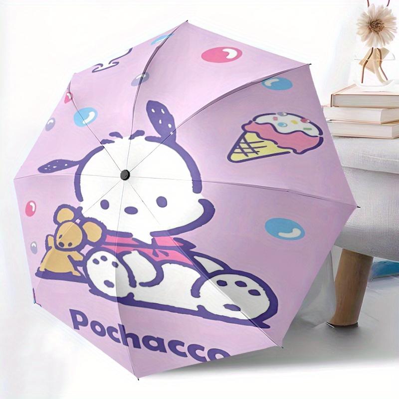 Purple Ice Cream Pochacco Automatic Opening and Closing Umbrella, Lightweight 3-Fold, With Cute Cartoon Characters, Suitable for Home, Outdoor and Dai