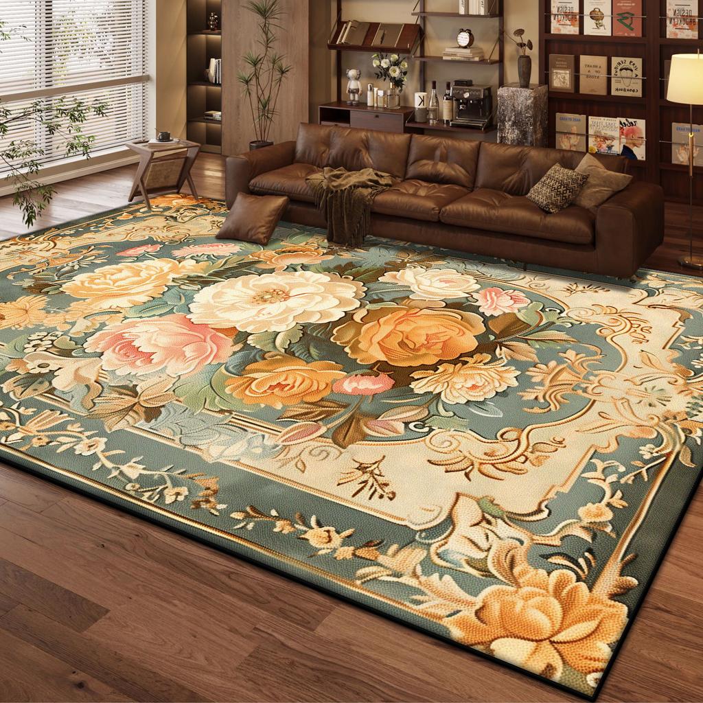 European Style Home Decoration Living Room Rug Non-slip Cute Girl Room Decor Carpet Floral Design Dressing Table Mat Washable