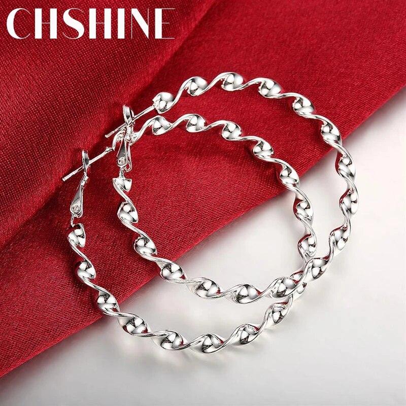 CHSHINE Fashion Jewelry 925 Sterling Silver 5cm Earrings Temperament Woman Beautiful Big Circle Earrings