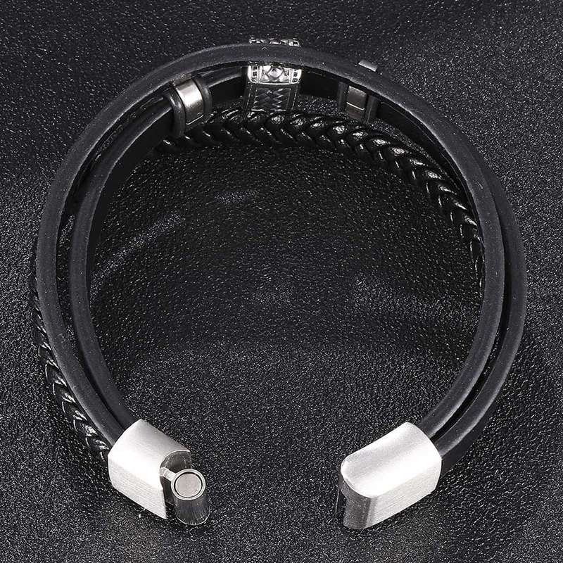 Новые модные мужские многослойные плетеные кожаные браслеты из нержавеющей стали, браслеты с подвесками на руку для мужчин, подарочные браслеты