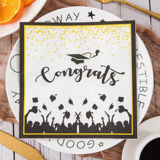 20 листов/набор 2025 Поздравляем Выпускной Салфетка Толстая Квадратная Одноразовая Колледж Выпускной Вечеринка Украшения Бакалавр Шляпа Обеденная Бумажная Салфетка