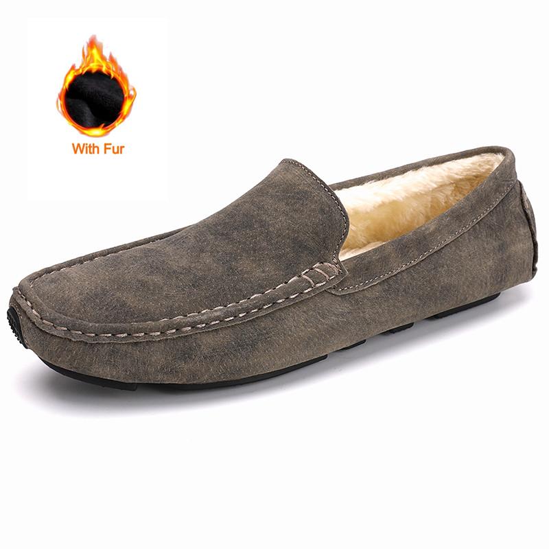 Мужские мокасины, зимняя теплая повседневная обувь 2024 года, модные туфли для вождения без застежек для мужчин, мокасины, легкая дышащая кожаная мужская обувь