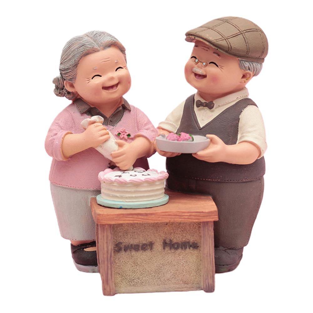 5in Grandpa Grandma Cake Making Statue Couple Anniversary Tabletop Decor  Study Desk Display Piece