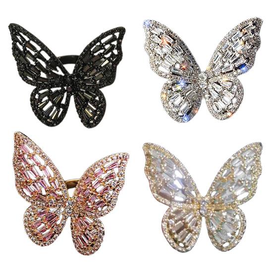 Женское кольцо в форме бабочки со стразами, регулируемое открывающееся кольцо для банкета, вечеринки, свадьбы, ювелирные изделия