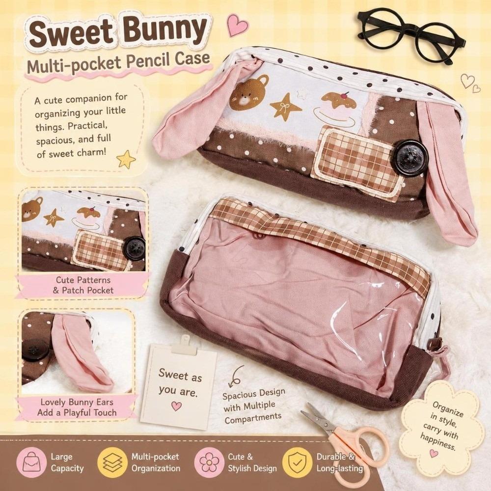 Large Capacity Rabbit Ears Pencil Pouch Multi Layer Cute Pen Storage Case School Student