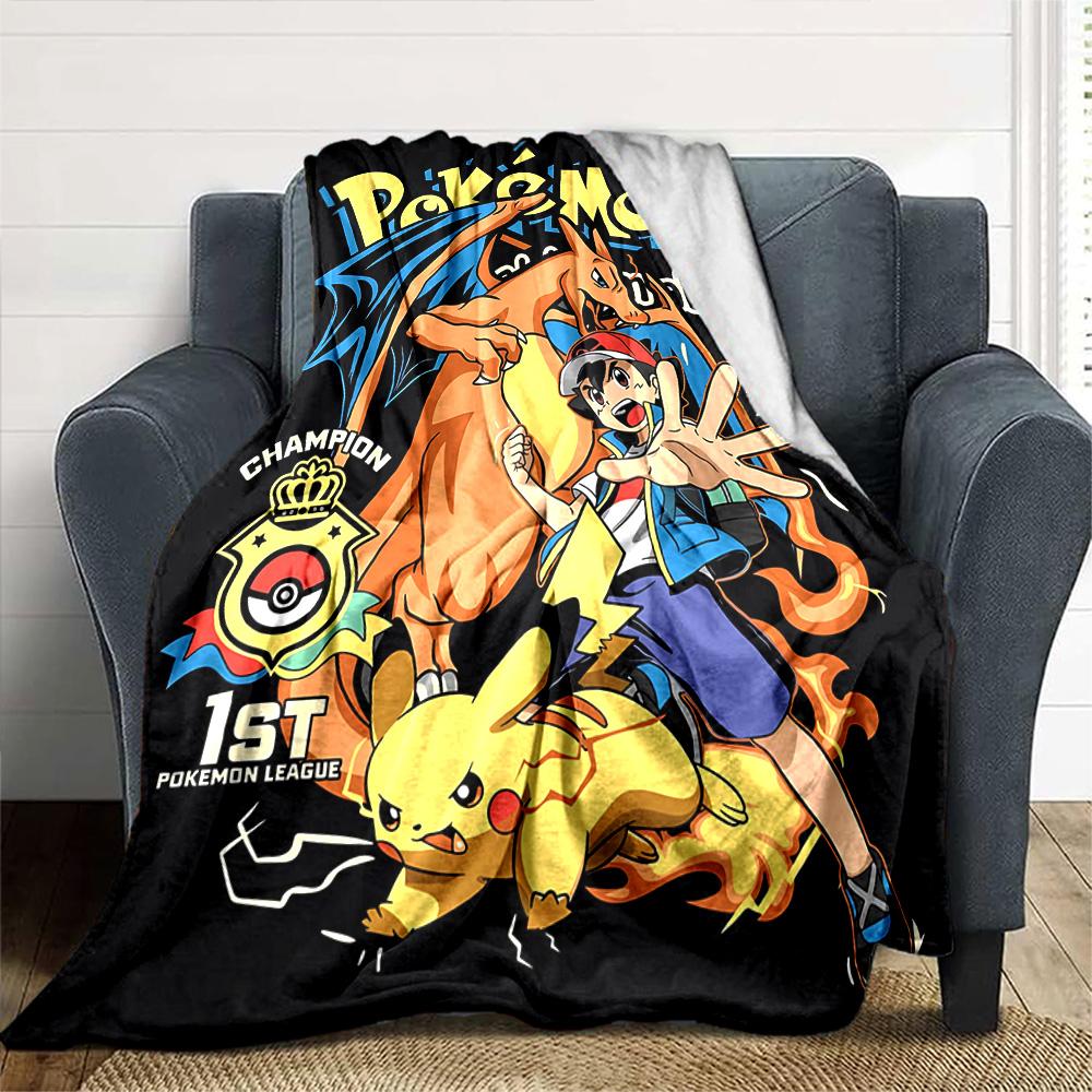 Pokmon Adventure Begins Flannel Blanket Super Soft Warm Cozy Blanket For Sofa Bed Office Travel Allseason Home Decor Gift