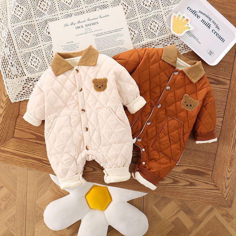 Newborn Fleece Romper - Quilted Cotton Bear Suit for Autumn/Winter