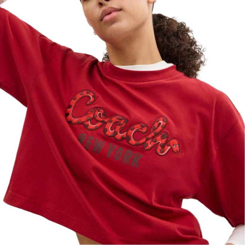 Coach Однотонная футболка с коротким рукавом и круглым вырезом для женщин, топ, красный CX311-RED