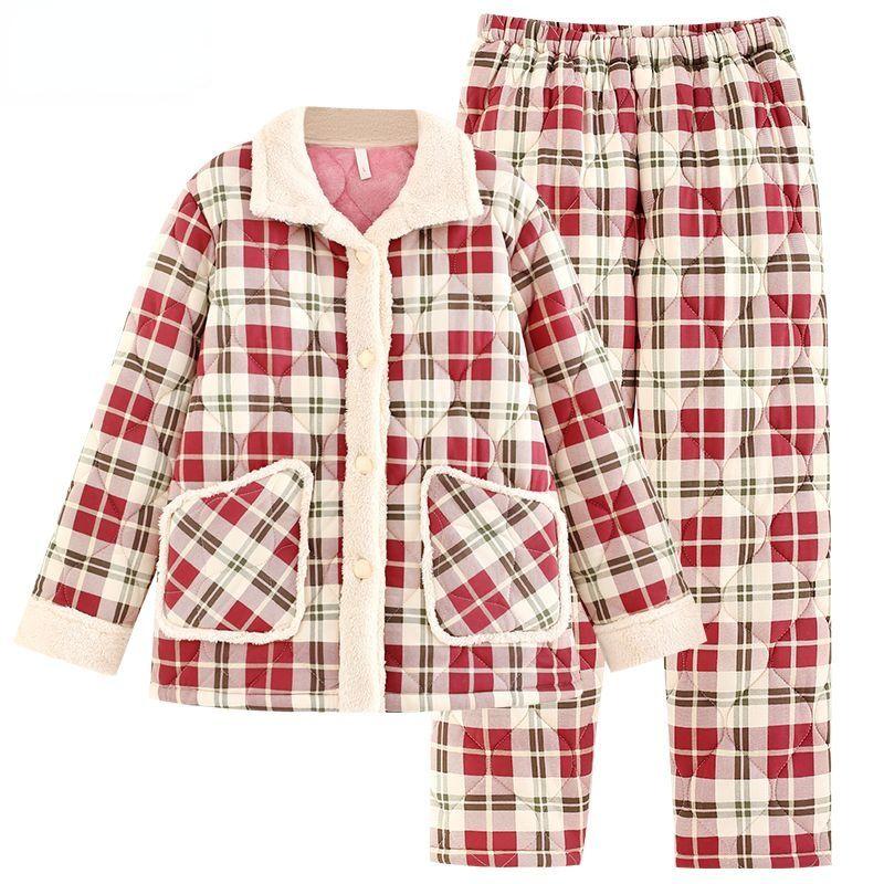 Новая осенне-зимняя женская пижама с хлопковой подкладкой, теплая домашняя одежда из хлопка, трехслойная одежда для сна большого размера, домашний костюм